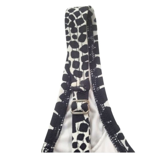 Calvin Klein One Piece Square Neck Ruched Black/White Abstract Swimsuit Size 18 - Picture 8 of 10